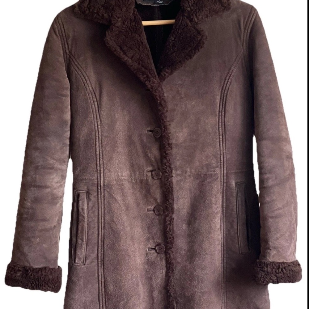 Vintage Y2K STATIC Penny Lane Genuine Suede Leather Faux Shearling Fur Lining S